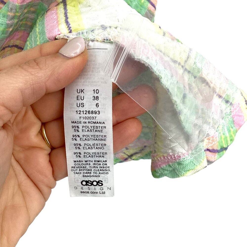 ASOS Mini Shirt Dress Puff Sleeves Pastel Plaid Size 6 NWOT $50 MSRP - Picture 6 of 8